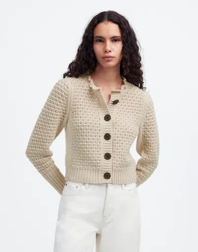 Madewell Scalloped Merino Wool-blend Cardigan In Hthr Oat