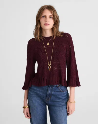 Madewell Scalloped-trim Sweater Tee In Brown
