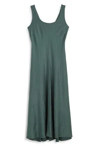 Madewell Scoop Neck Satin Maxi Tank Dress In Green