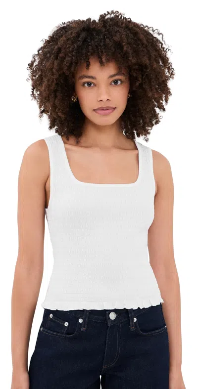 Madewell Scoop Neck Smocked Tank White In Animal Print