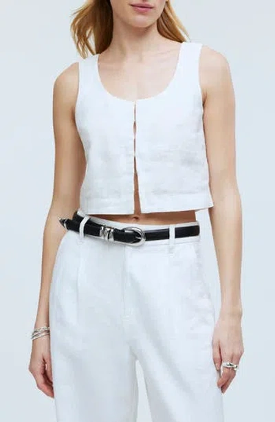 Madewell Scoopneck Linen Crop Tank In Eyelet White