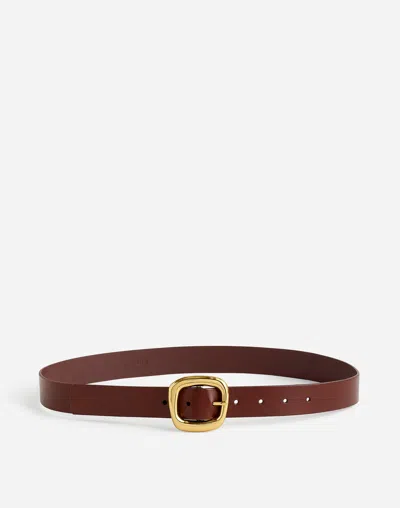 Madewell Sculptural Buckle Leather Belt In Soft Mahogany