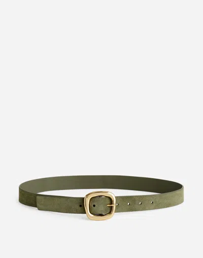 Madewell Sculptural Buckle Suede Belt In Highland Green