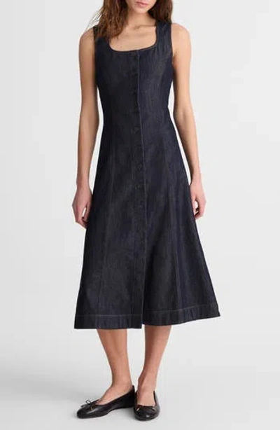 Madewell Seamed Button Front Midi Dress In Rinse Wash