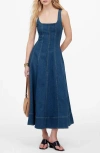 Madewell Denim Seamed Flare Midi Dress In Croswell Wash