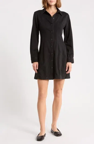 Madewell Seamed Denim Long Sleeve Button Front Shirtdress In Washed Black