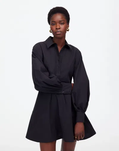 Madewell Seamed Long-sleeve Mini Shirtdress In Jet Black