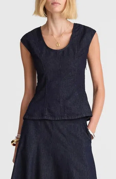 Madewell Seamed Scoop Neck Denim Top In Rinse Wash