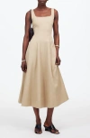 Madewell Seamed Squareneck Midi Dress In Heritage Khaki