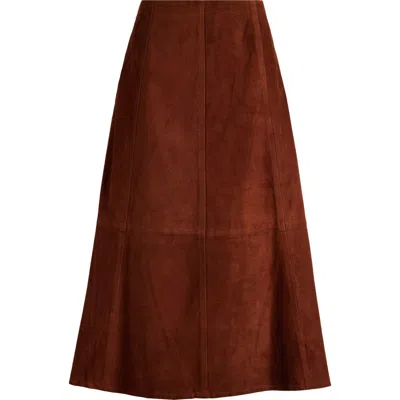 Madewell Seamed Suede Midi Skirt In Soft Mahogany