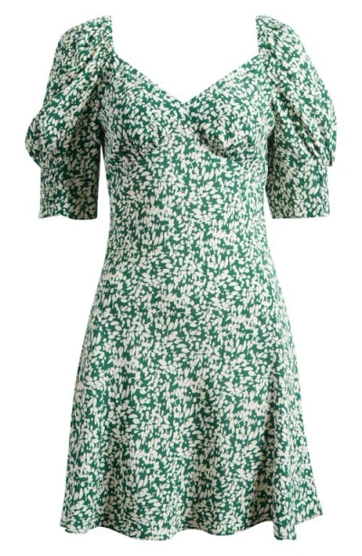 Madewell Seamed V-neck Minidress In Abstract Leaf Kelly Verdant