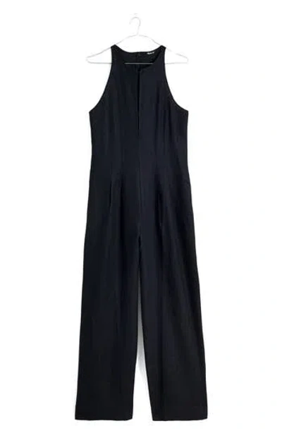 Madewell Seamed Wide Leg Linen Jumpsuit In True Black