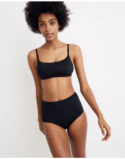 Madewell Second Wave Retro High-waisted Bikini Bottom In True Black
