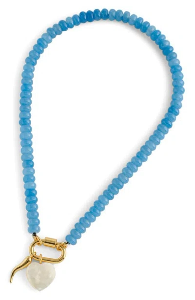 Madewell Semiprecious Beaded Carabiner Charm Necklace In Blue
