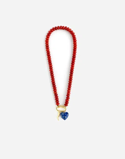 Madewell Semiprecious Beaded Carabiner Charm Necklace In Red