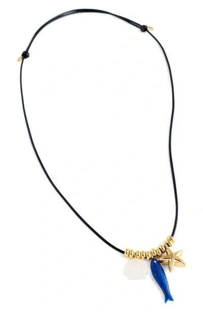 Madewell Semiprecious Charm Leather Choker Necklace In Black