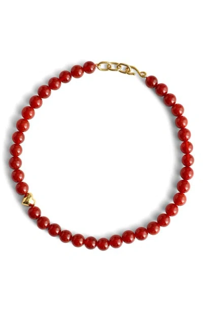 Madewell Semiprecious Stone Heart Charm Beaded Choker Necklace In Red