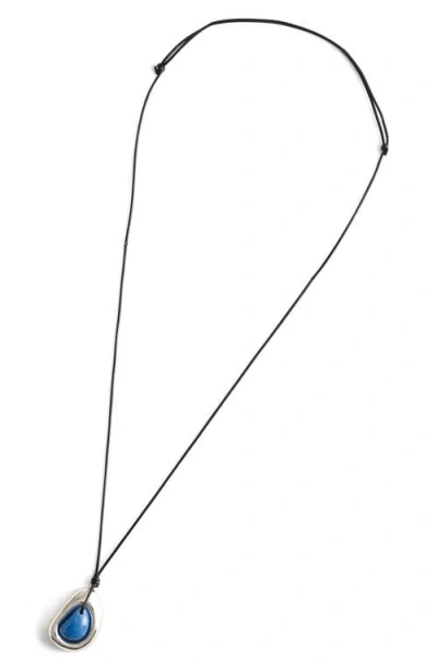 Madewell Semiprecious Stone Sculptural Pendant Cord Necklace In Blue