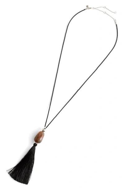 Madewell Semiprecious Stone Tassel Long Necklace In Black