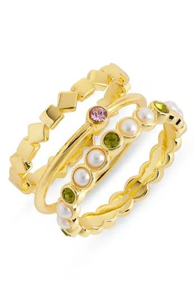 Madewell Set Of Three Faux Pearl & Gem Stackable Rings In Woodrose