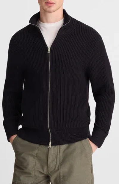 Madewell Shaker Stitch Full Zip Cotton Sweater In Obsidian Blue