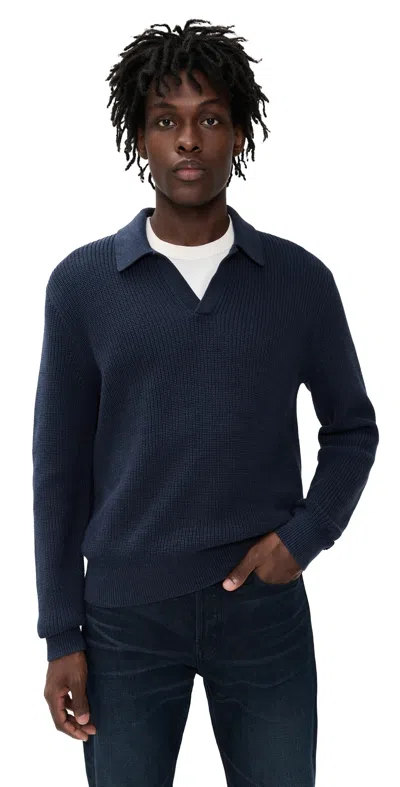 Madewell Shaker-stitch Sweater Polo Cool Navy In Blue