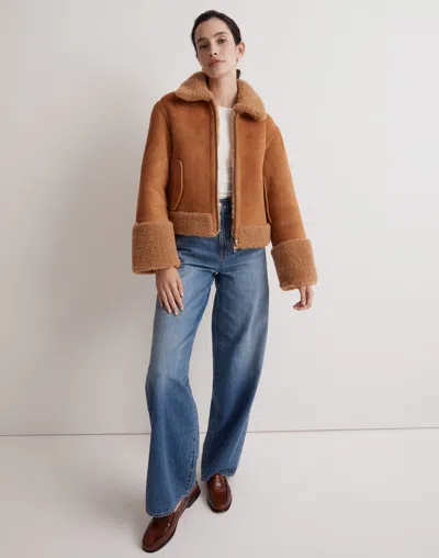 Madewell Shearling Zip-front Jacket In Toffee