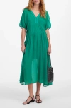 Madewell Sheer V-neck Dolman Sleeve Maxi Dress In Verdant Green