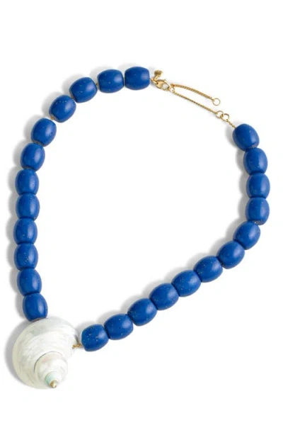 Madewell Shell Oversized Beaded Choker Necklace In Blue