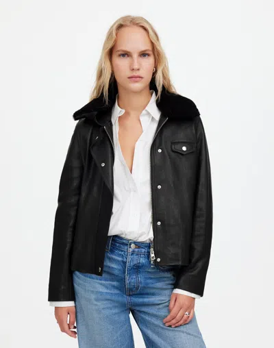 Madewell Sherpa-collar Asymmetric Zip-front Jacket In True Black