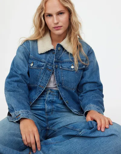Madewell Sherpa-collar Jean Jacket In Lanesboro Wash