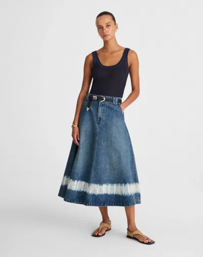Madewell Shibori Denim A-line Midi Skirt In Blue