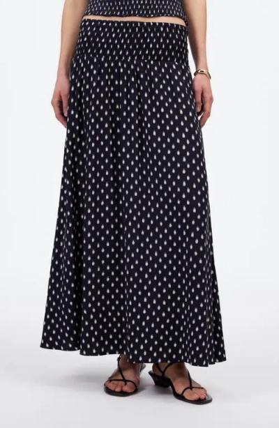 Madewell Shibori Dot Smocked Midi Skirt In Shibori Dot With Pink