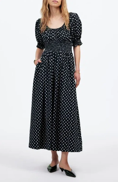 Madewell Smocked-waist Midi Dress In Shibori Dot With Pink