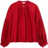 Madewell Shirred Balloon Sleeve Button-up Top In Red