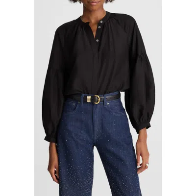 Madewell Shirred Balloon Sleeve Button-up Top In Black