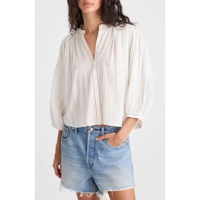 Madewell Shirred Cotton Button-up Blouse In White