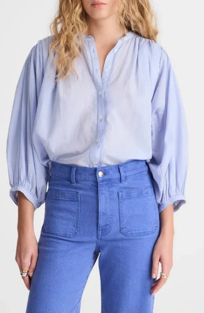 Madewell Shirred Crewneck Button-up Top In Blue