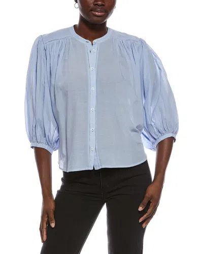 Madewell Shirred Crewneck Button-up Top In Blue