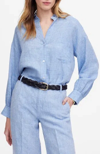Madewell Shirred Linen Button-up Shirt In Blue