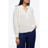 Madewell Shirred Long Sleeve Silk Top In White