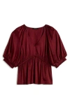 Madewell Shirred Puff Sleeve Satin Top In Cabernet