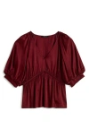 Madewell Shirred Puff Sleeve Satin Top In Cabernet