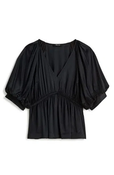 MADEWELL MADEWELL SHIRRED PUFF SLEEVE SATIN TOP