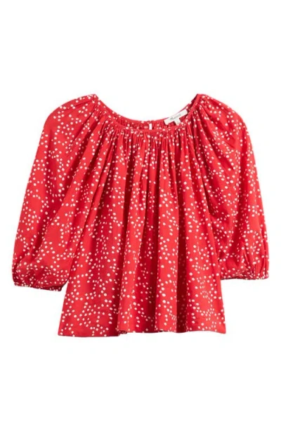 Madewell Shirred Puff-sleeve Top In Red
