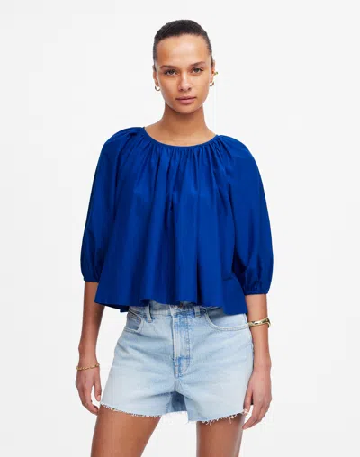 Madewell Shirred Puff-sleeve Top In Bright Sapphire