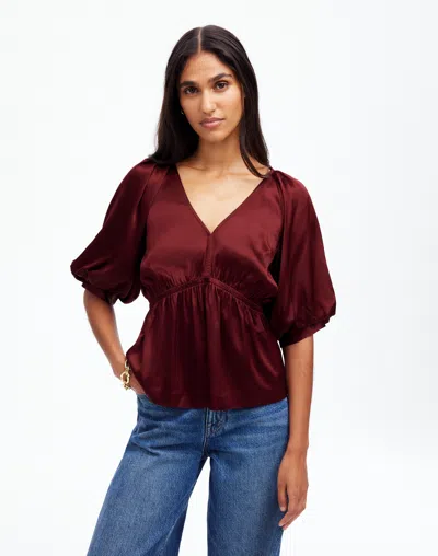 Madewell Shirred Puff-sleeve Top In Cabernet