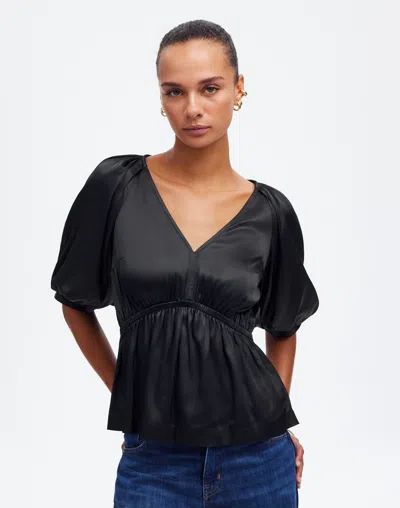 Madewell Shirred Puff-sleeve Top In True Black