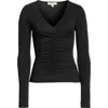 Madewell Shirred V-neck Long Sleeve Top In Black