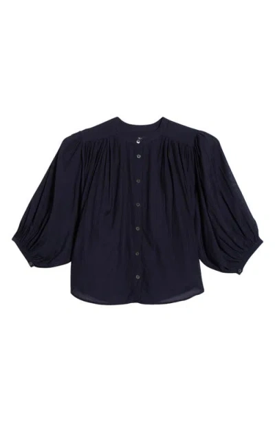 Madewell Shirred Voile Button-up Top In Blue